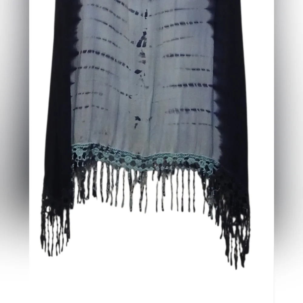 Blue Island - NWOT Hi/Lo Tie-Dye Beach Dress W/Crochet Fringe, Criss Cross Back - Picture 11 of 13
